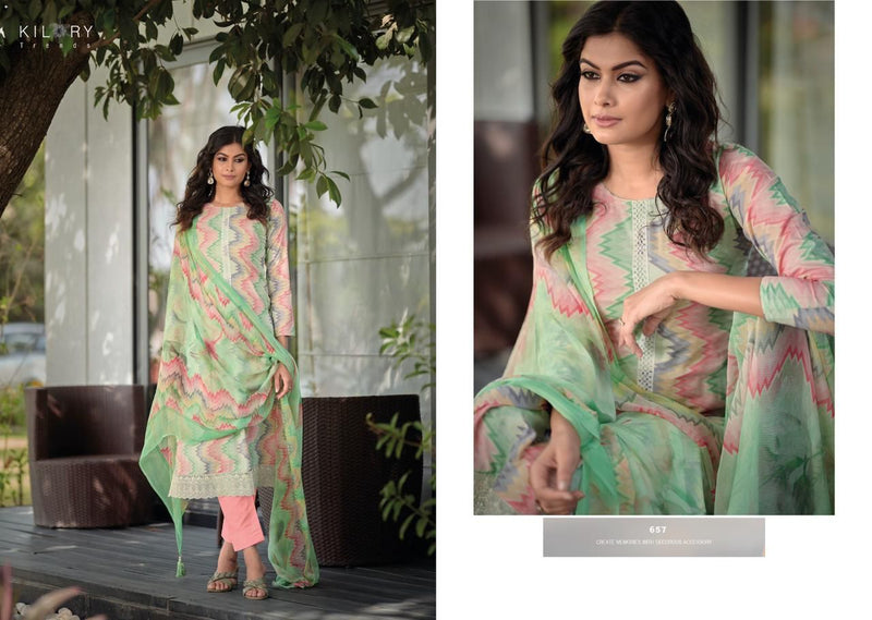 Kilory Trends Sharon Lawn Cotton Digital Print With Fancy Embroidery Work Suits