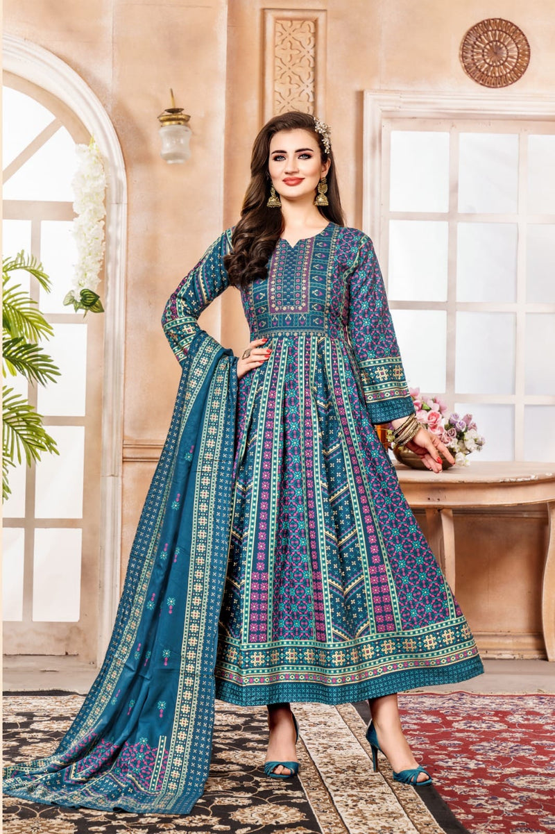 Hirwa Shehzadi Vol 2 Rayon Foil Print Designer Gown With Dupatta
