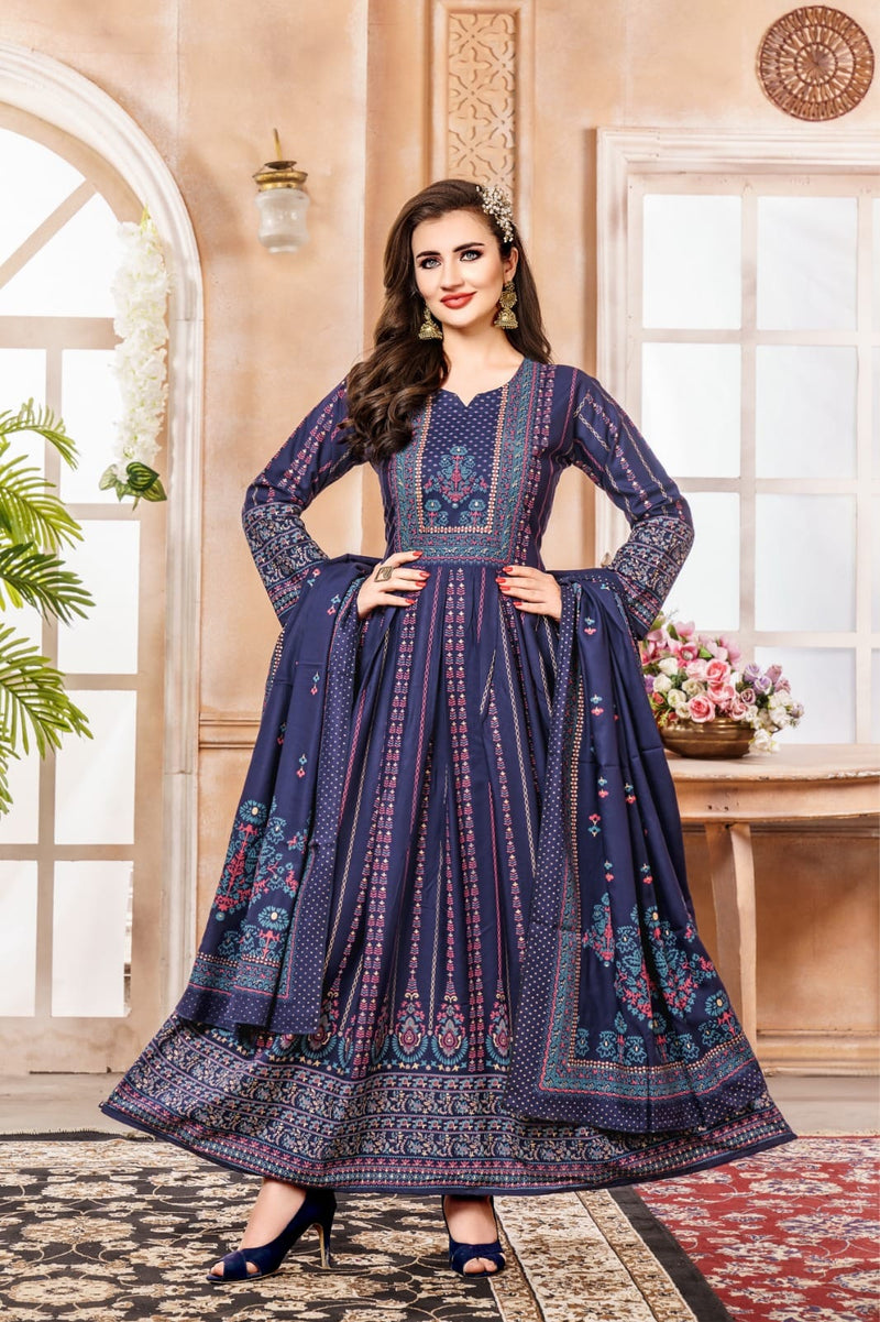 Hirwa Shehzadi Vol 2 Rayon Foil Print Designer Gown With Dupatta