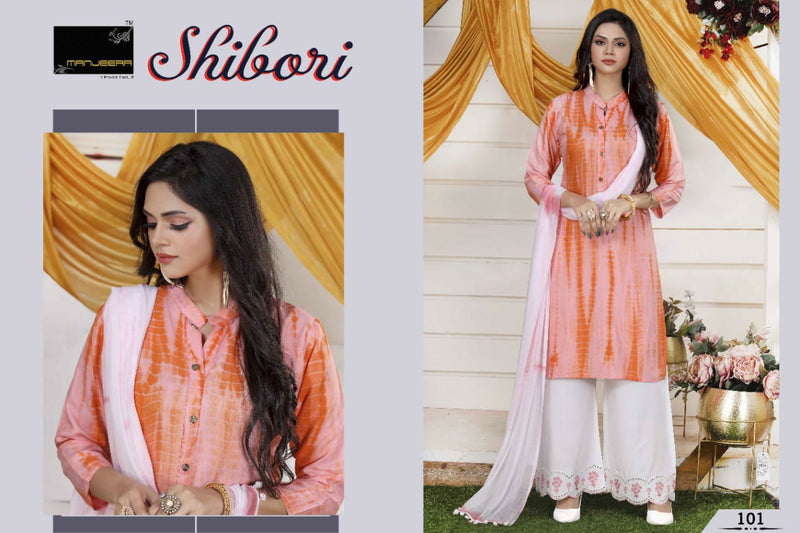 Manjeera Fashion Shibori Printed Rayon Kurti With Plazzo & Dupatta Set