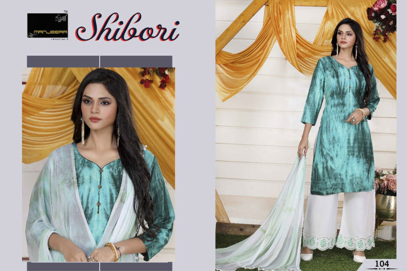 Manjeera Fashion Shibori Printed Rayon Kurti With Plazzo & Dupatta Set