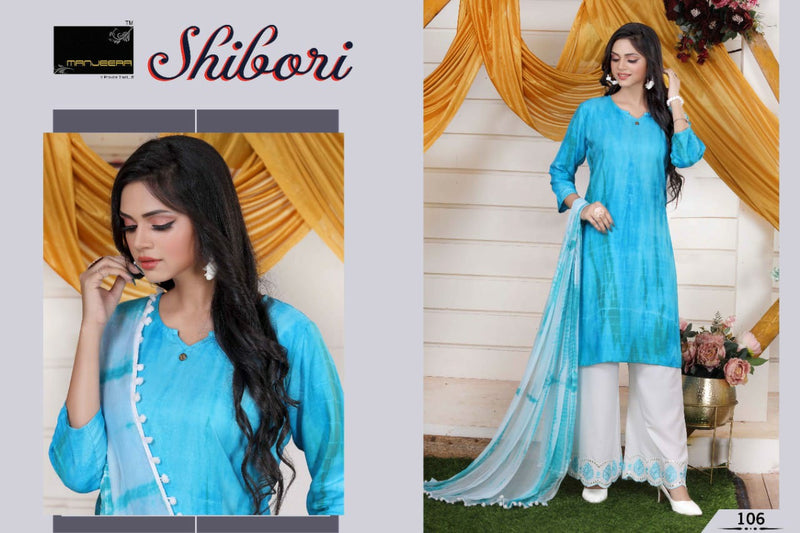 Manjeera Fashion Shibori Printed Rayon Kurti With Plazzo & Dupatta Set
