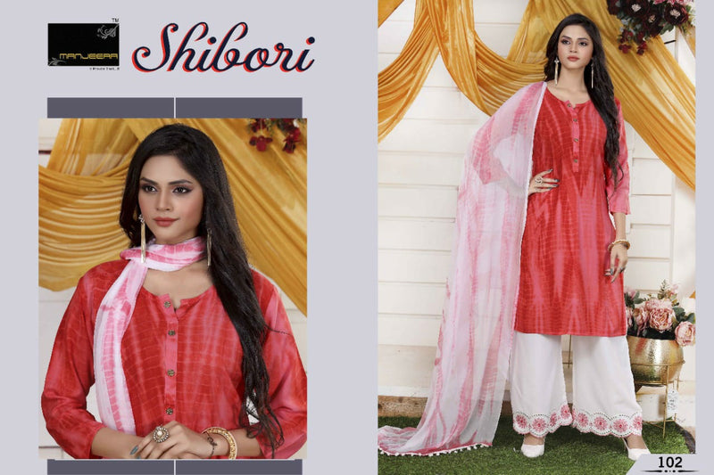 Manjeera Fashion Shibori Printed Rayon Kurti With Plazzo & Dupatta Set