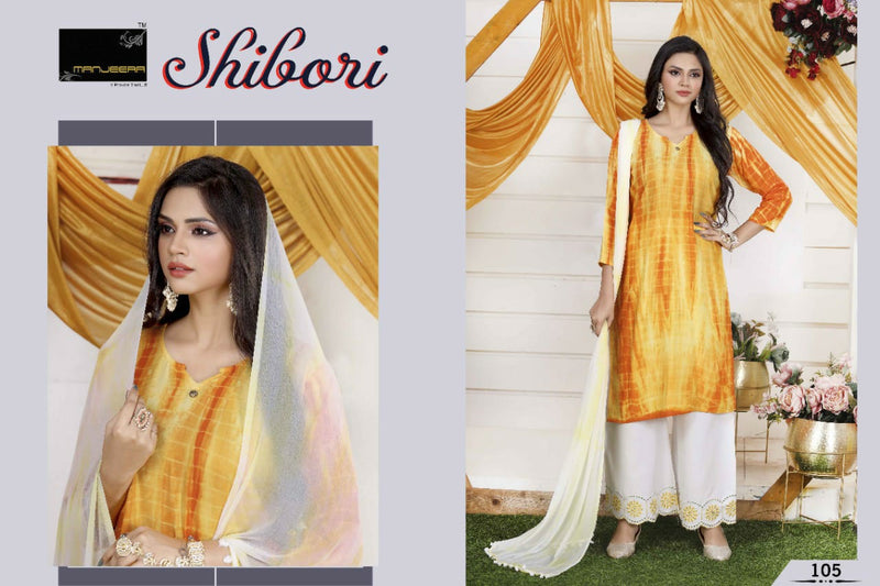 Manjeera Fashion Shibori Printed Rayon Kurti With Plazzo & Dupatta Set
