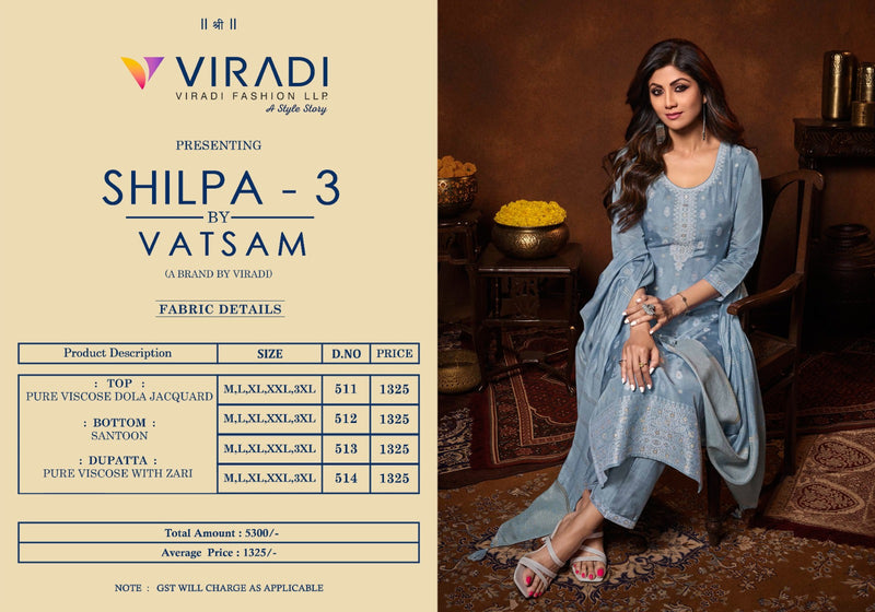 Vatsam Shilpa Vol 3 Viscose Dola Jacquard Fancy Designer Ready Made Suits