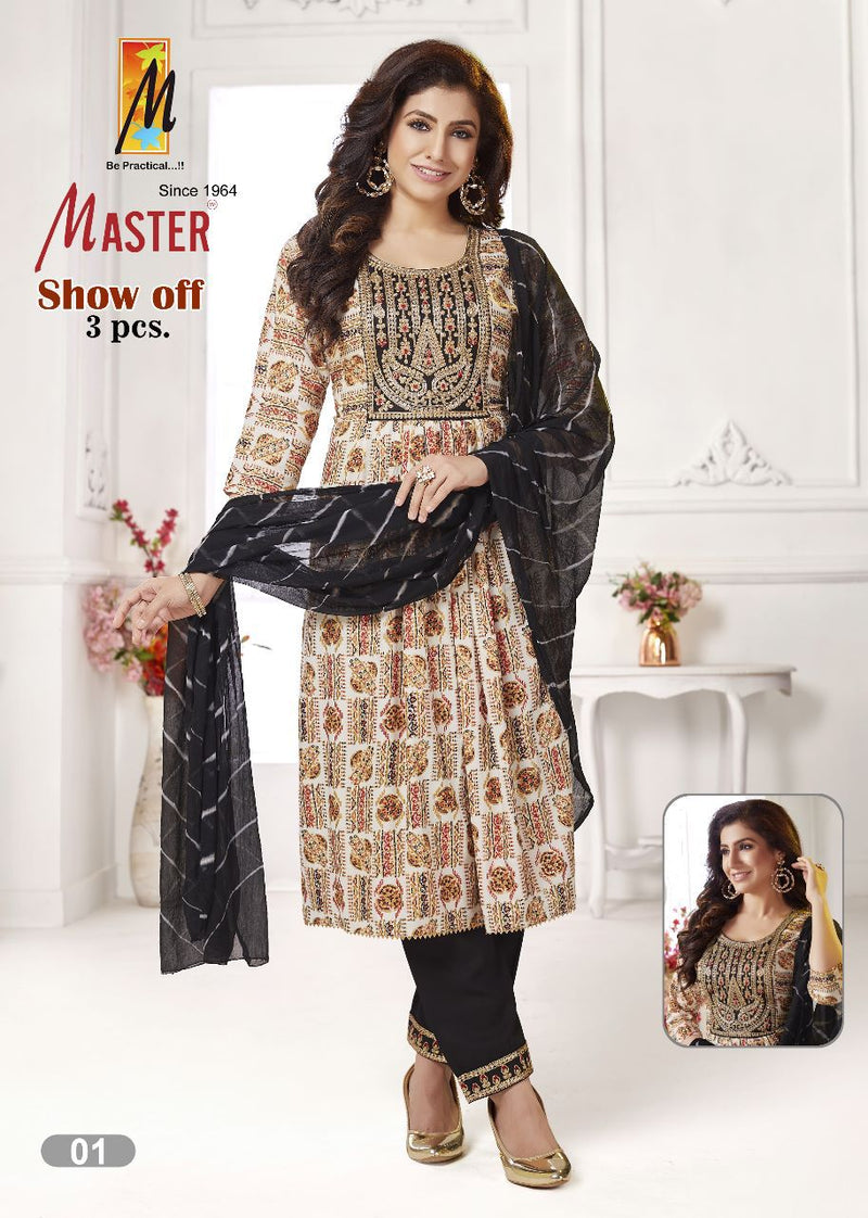 Master Show Off Rayon Foil Print Designer Fancy Nayra Cut Style Kurti Combo