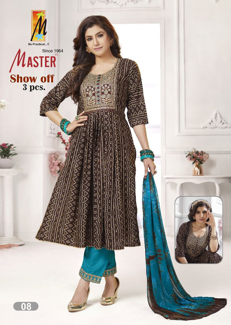 Master Show Off Rayon Foil Print Designer Fancy Nayra Cut Style Kurti Combo