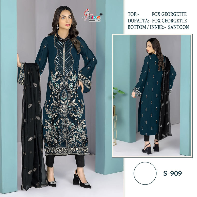 Shree Fab S 909 Georgette With Heavy Embroidery Work Single Suits