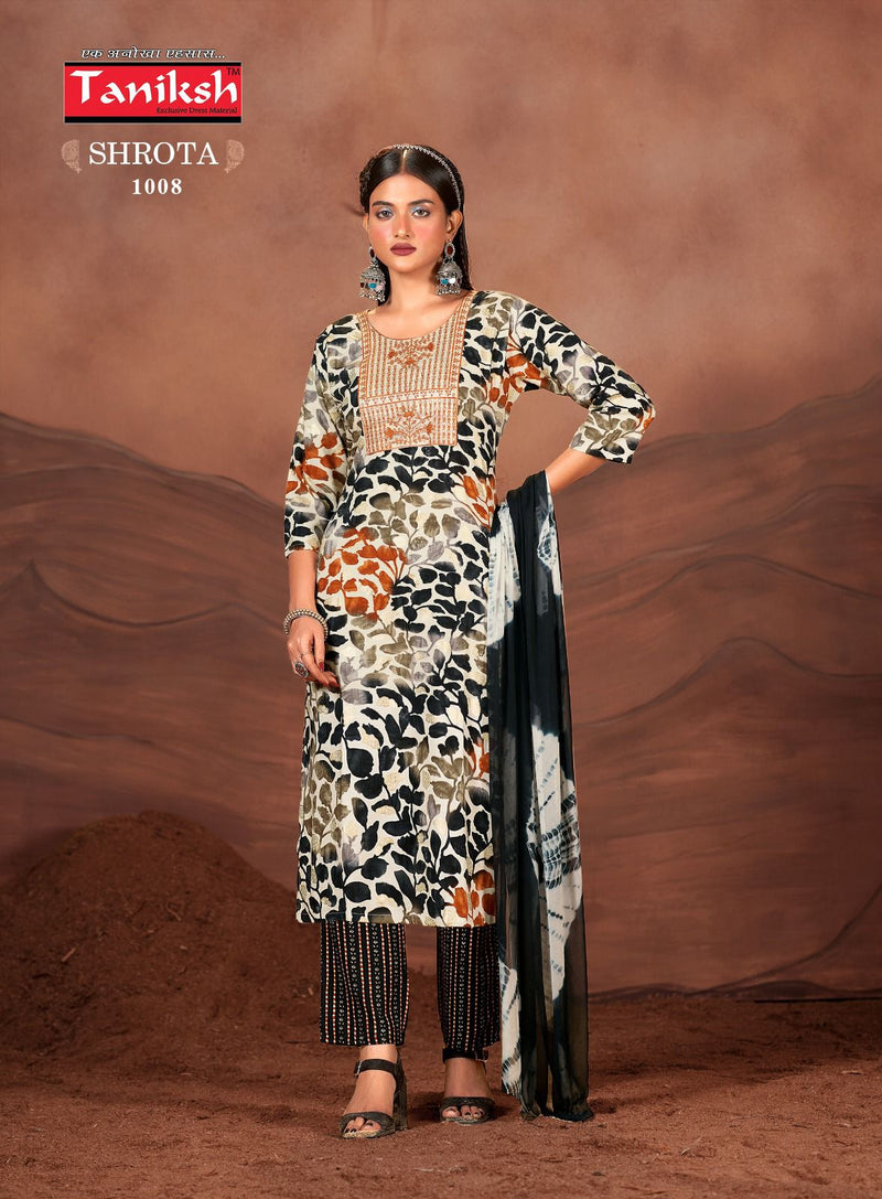 Taniksh Shrota Vol 1 Rayon Printed Embroidery Work Kurti With Pant Collection
