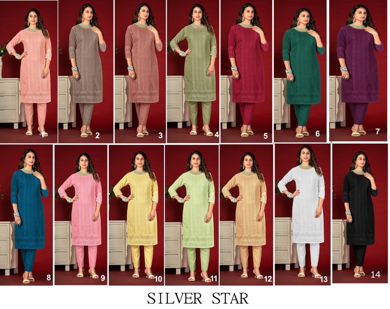 Tunic House Silver Star Chikankari Georgette Kurtis For Woman