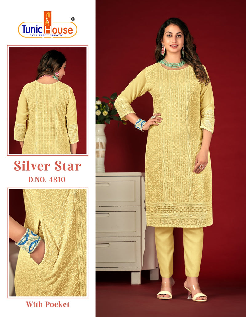 Tunic House Silver Star Chikankari Georgette Kurtis For Woman
