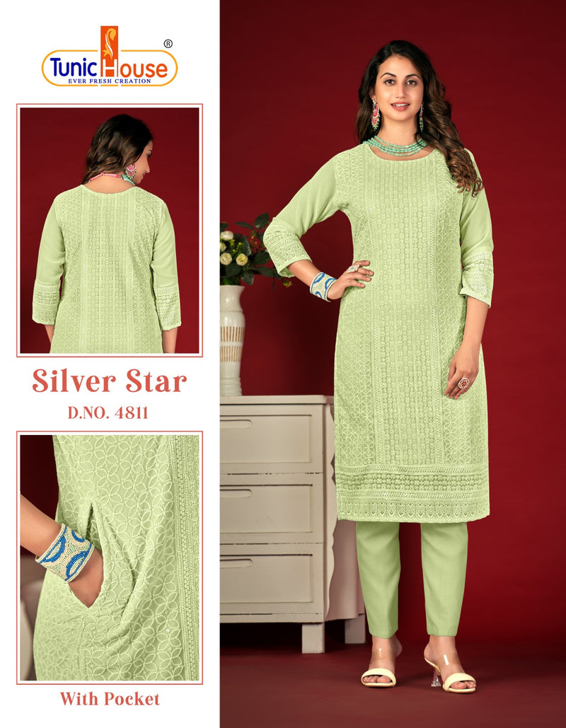 Tunic House Silver Star Chikankari Georgette Kurtis For Woman