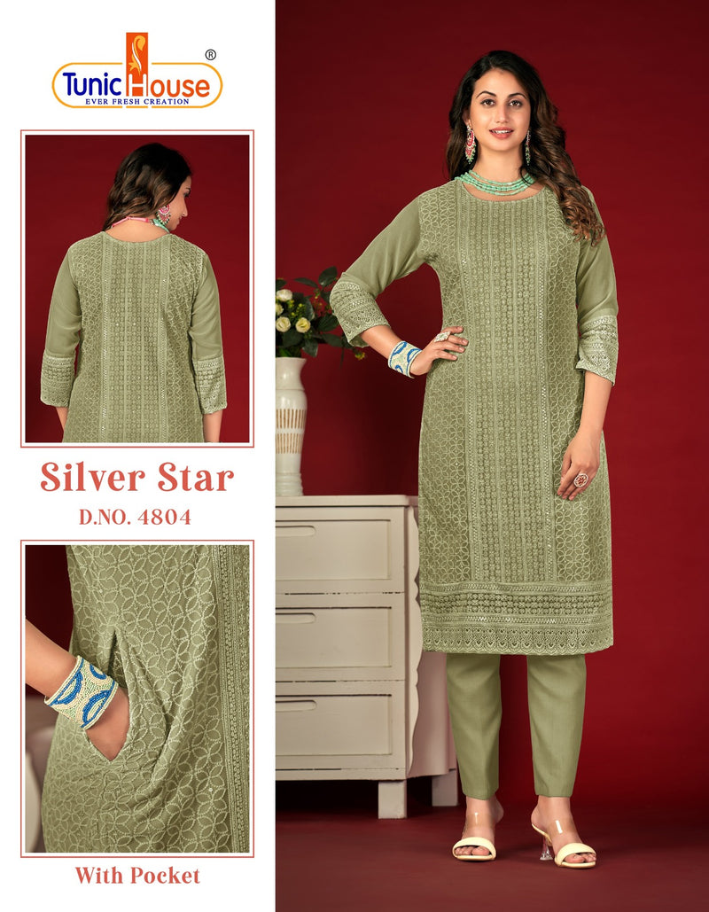 Tunic House Silver Star Chikankari Georgette Kurtis For Woman