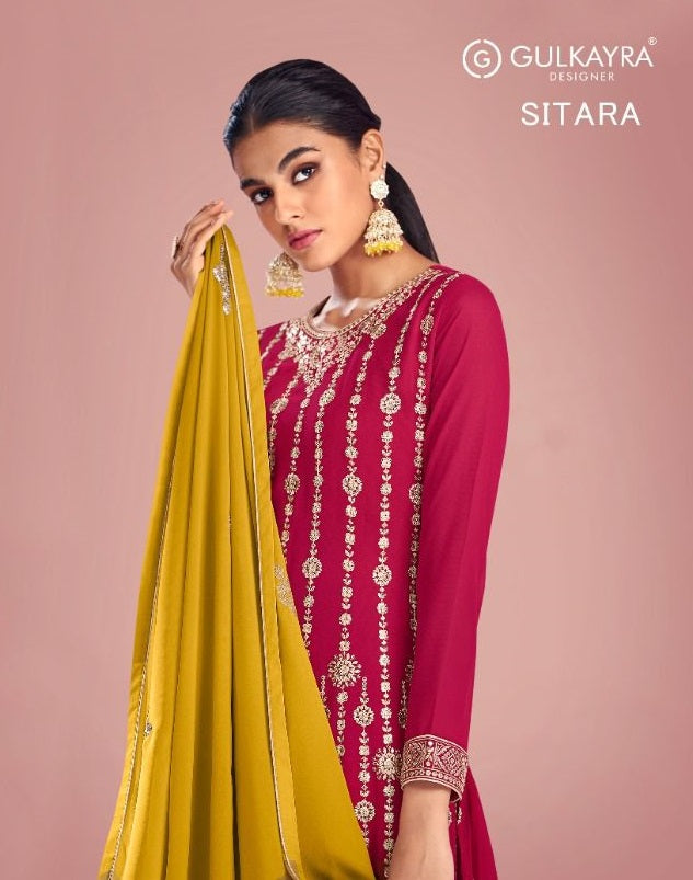 Gulkayra Designer Sitara Georgette Heavy Embroidery Fancy Designer Partywear Kurti