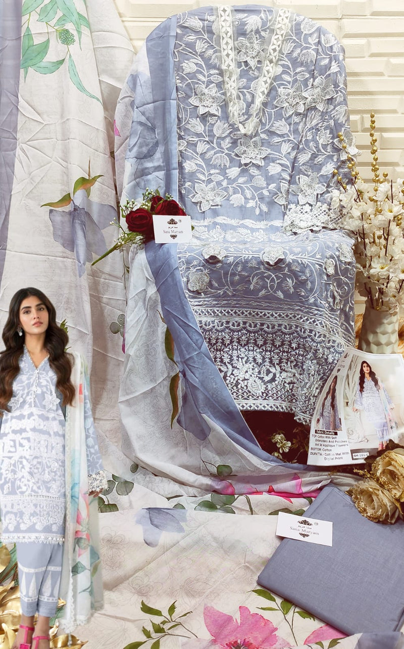 Sana Maryam SM 161 Cotton With Self  Embroidery Fancy Salwar Kameez
