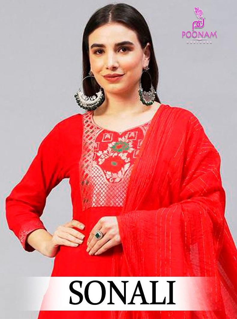 Poonam Designer Sonali Cotton Fancy Banarasi Designer Kurti Combo Set