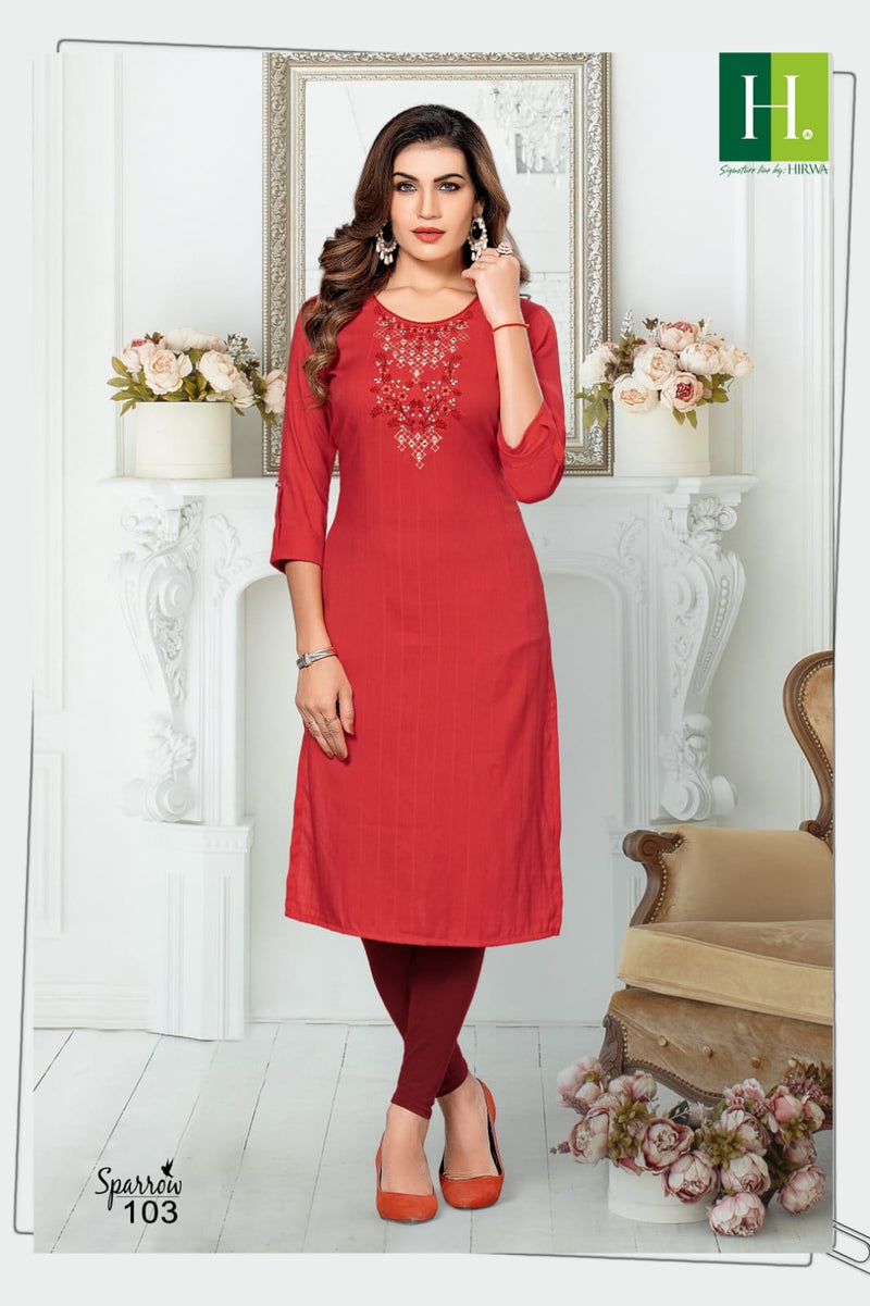 Hirwa Sparrow Rayon Embroidery Work Fancy Long Kurti