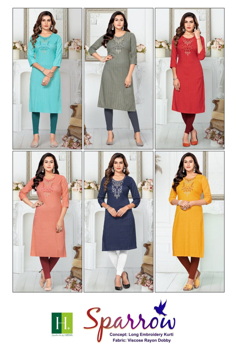 Hirwa Sparrow Rayon Embroidery Work Fancy Long Kurti
