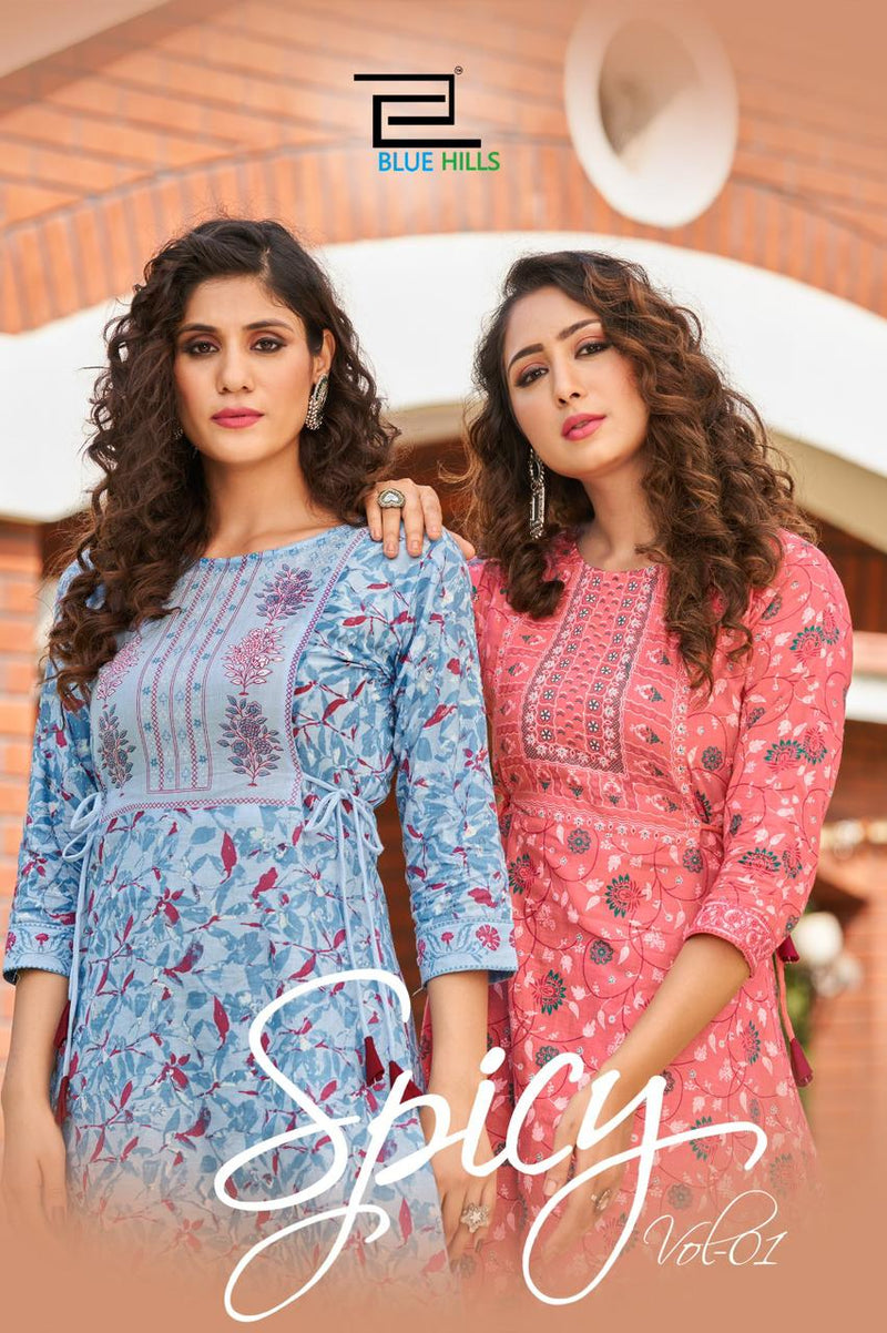 Blue Hills Spicy Vol 1 Cotton Printed Stylish Fancy Partywear Kurti