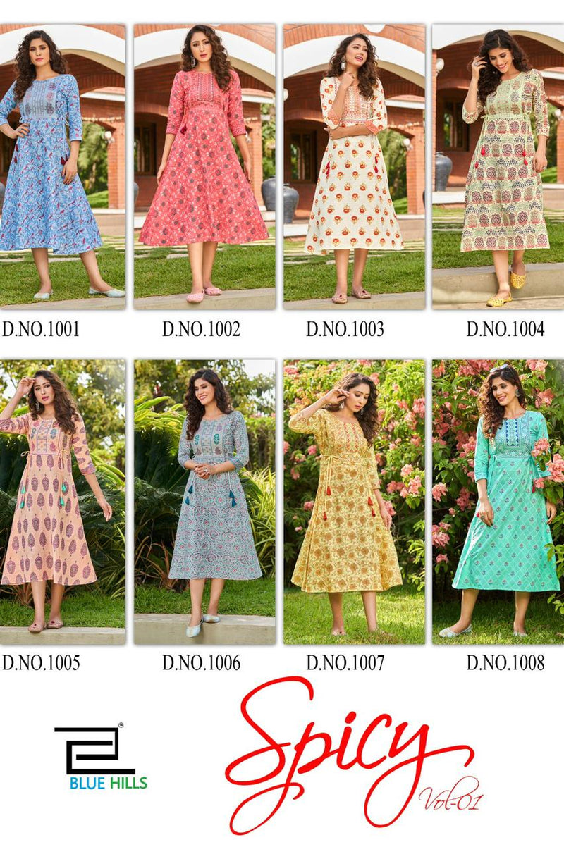 Blue Hills Spicy Vol 1 Cotton Printed Stylish Fancy Partywear Kurti