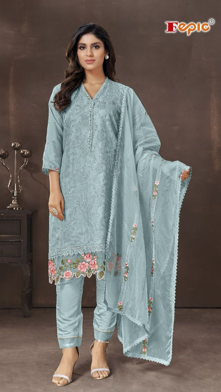 Fepic Sanober Sr 3020 Organza Embroidery Work Heavy Pret Suit Collection