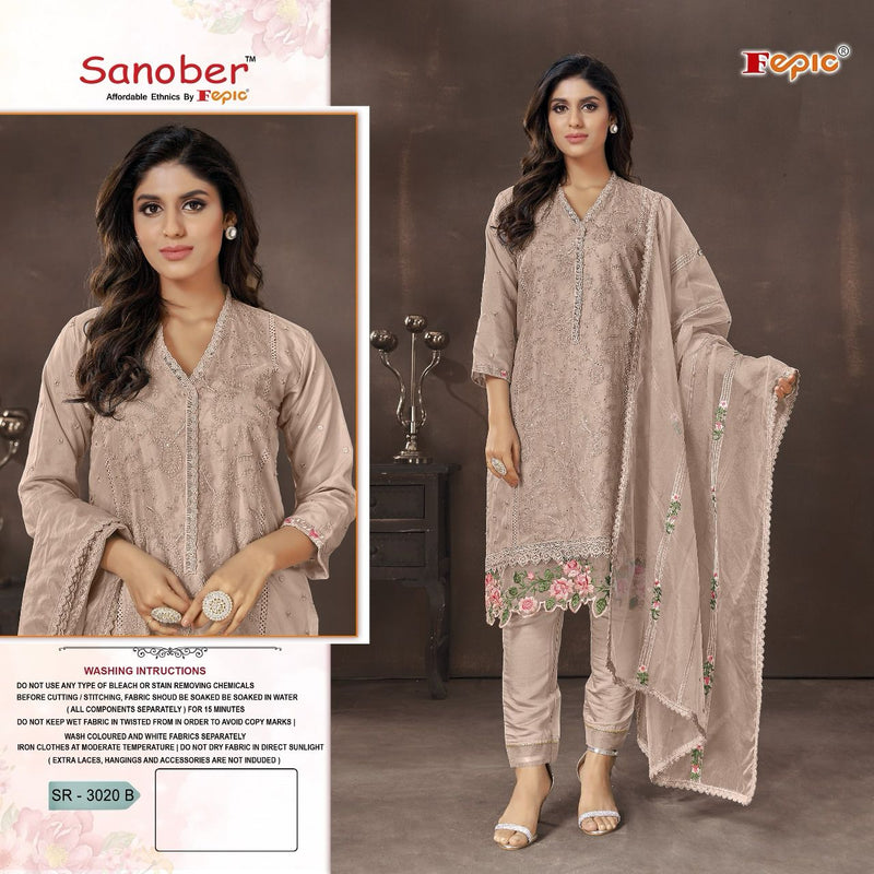 Fepic Sanober Sr 3020 Organza Embroidery Work Heavy Pret Suit Collection