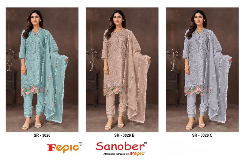 Fepic Sanober Sr 3020 Organza Embroidery Work Heavy Pret Suit Collection