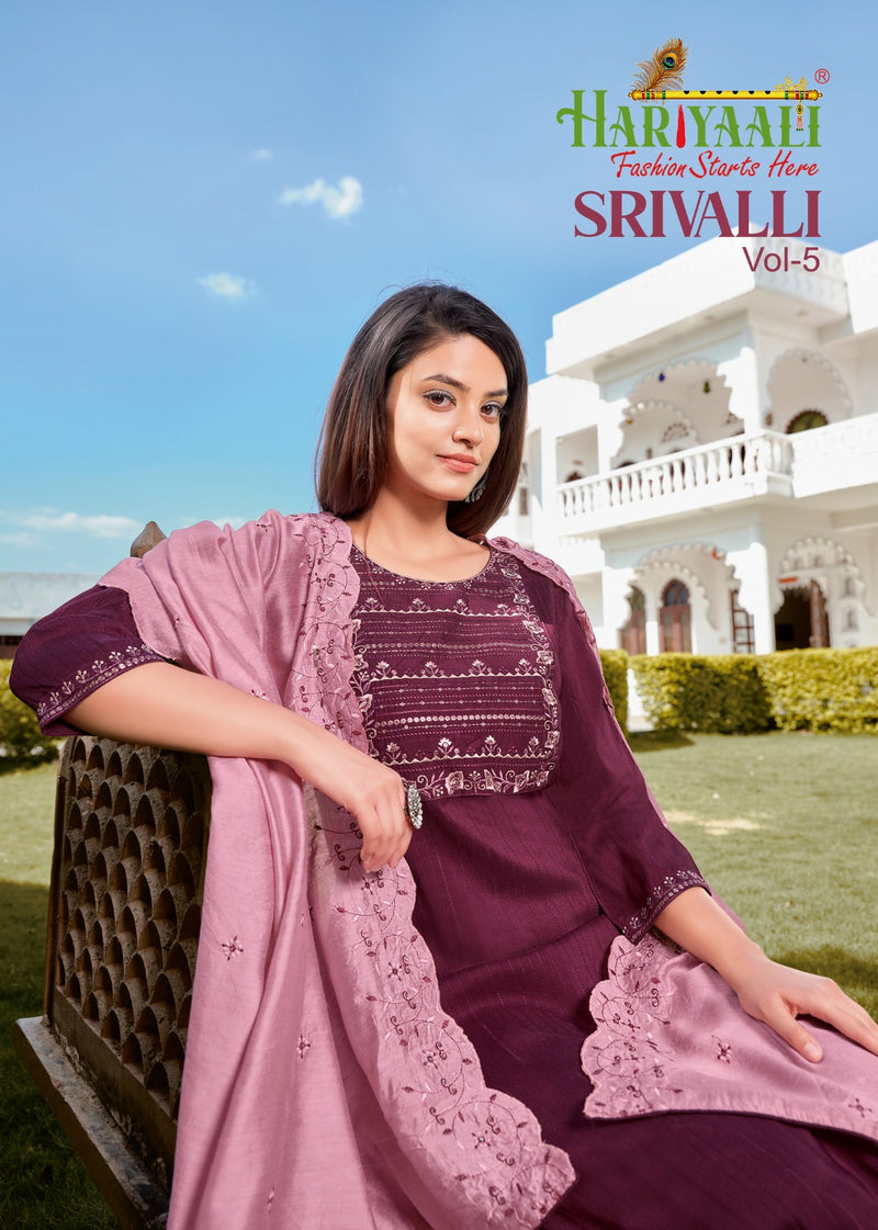 Hariyaali Srivalli Vol 5 Viscose Beautiful Embroidery Designer Kurti Combo Set