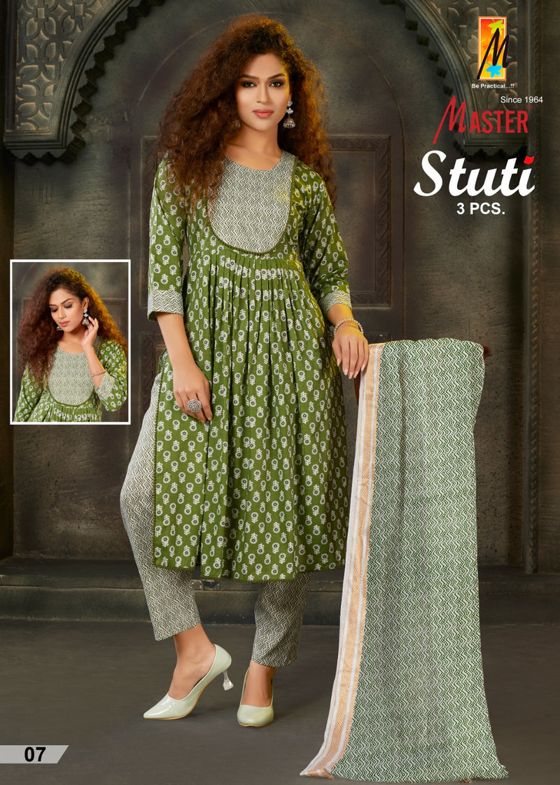 Master Stuti Rayon Printed Fabric Naira Style Kurti Bottom & Dupatta Collection
