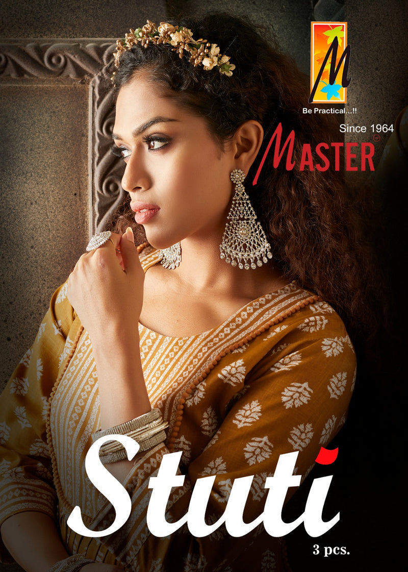 Master Stuti Rayon Printed Fabric Naira Style Kurti Bottom & Dupatta Collection