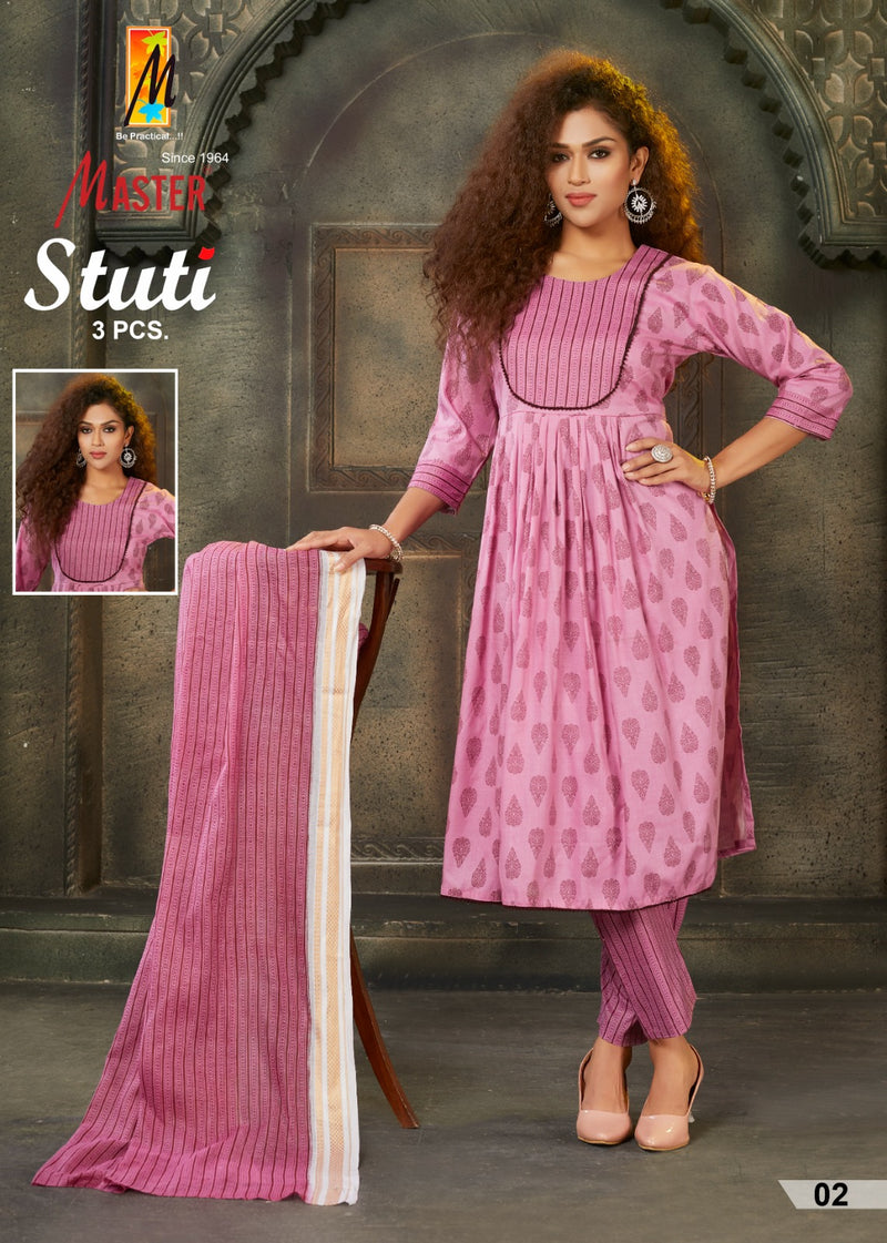 Master Stuti Rayon Printed Fabric Naira Style Kurti Bottom & Dupatta Collection