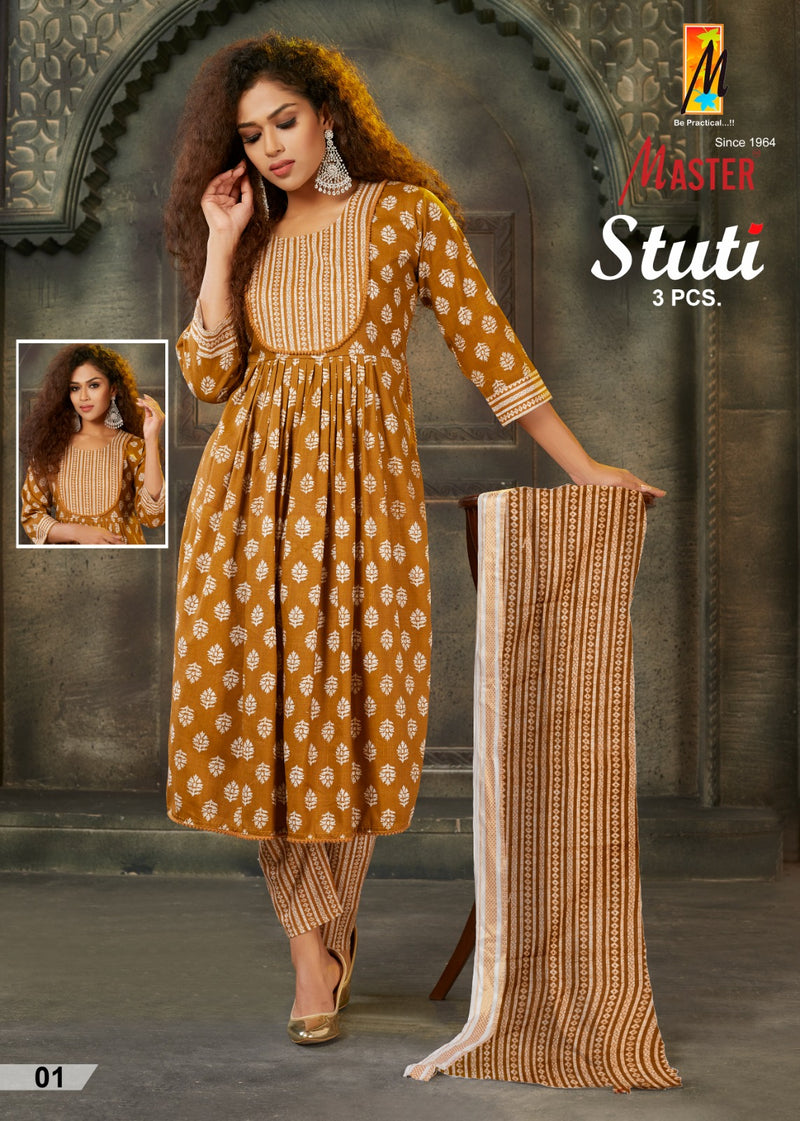 Master Stuti Rayon Printed Fabric Naira Style Kurti Bottom & Dupatta Collection