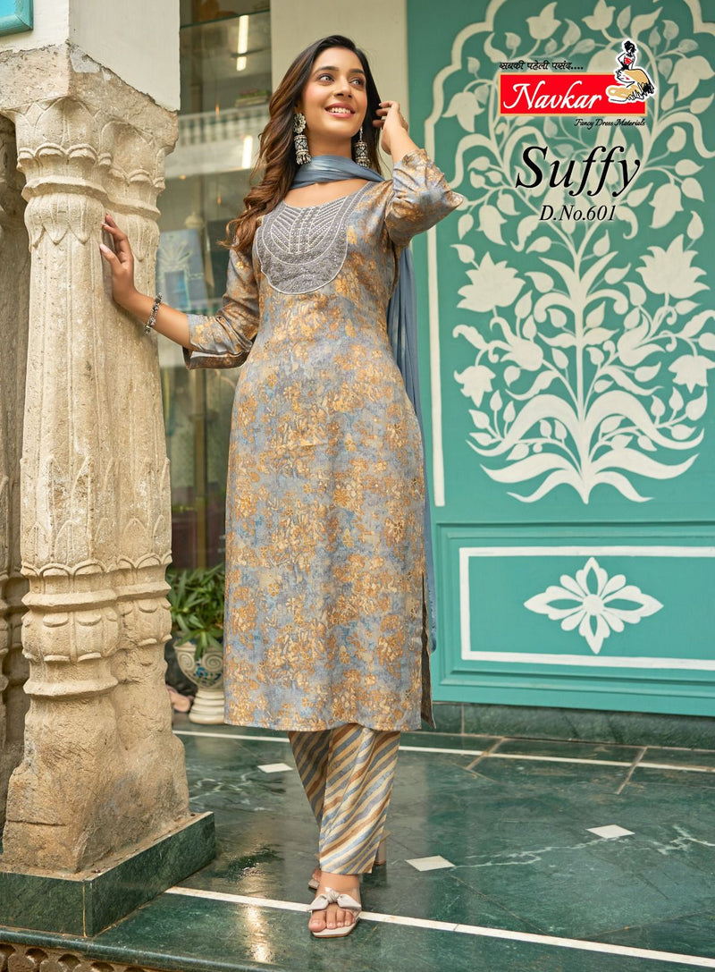 Navkar Suffy Vol 6 Rayon Foil Print With Embroidery Work Fancy Kurti Combo Set