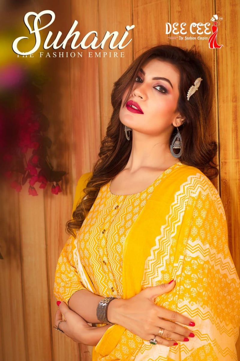 Deecee Suhani Cambric Cotton Printed Kurti With Bottom & Dupatta