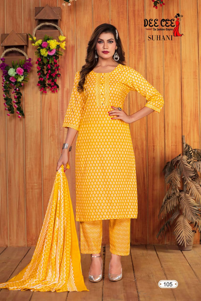 Deecee Suhani Cambric Cotton Printed Kurti With Bottom & Dupatta