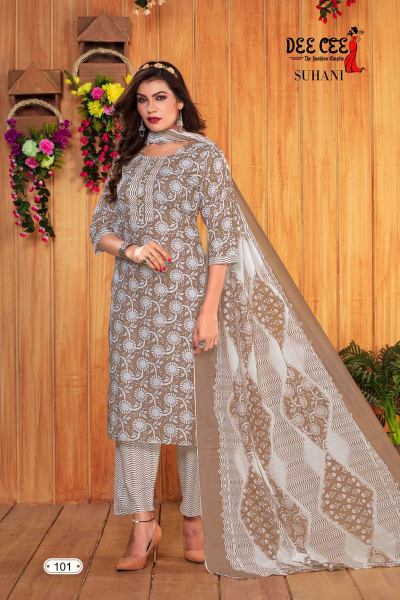 Deecee Suhani Cambric Cotton Printed Kurti With Bottom & Dupatta