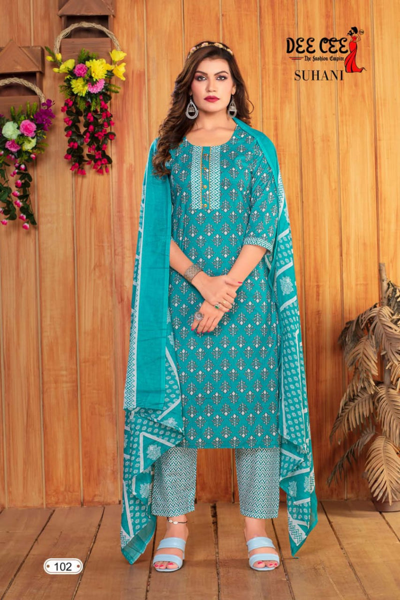 Deecee Suhani Cambric Cotton Printed Kurti With Bottom & Dupatta