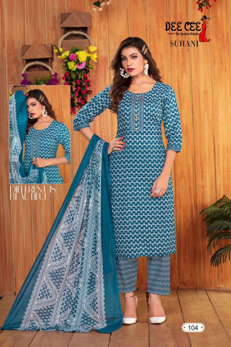 Deecee Suhani Cambric Cotton Printed Kurti With Bottom & Dupatta