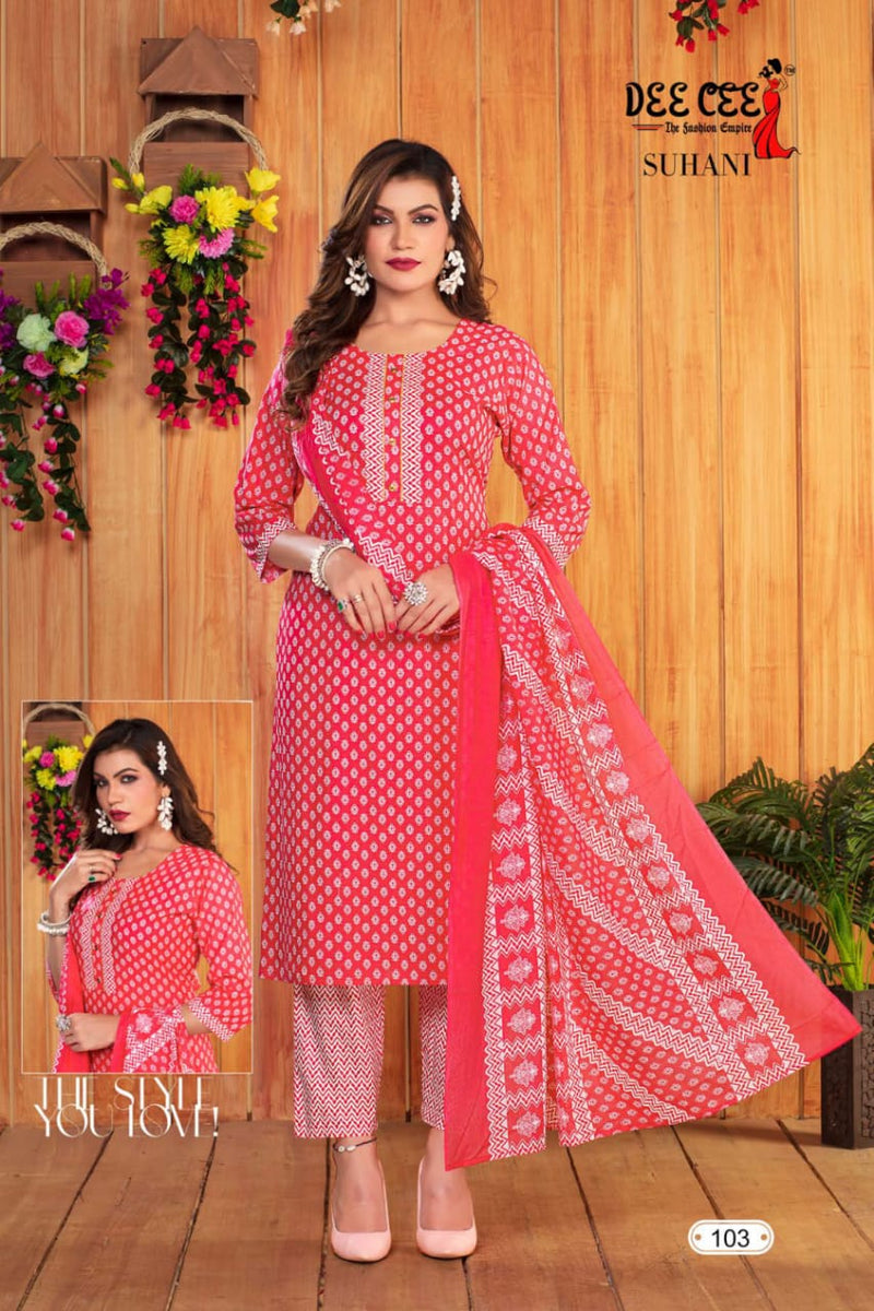 Deecee Suhani Cambric Cotton Printed Kurti With Bottom & Dupatta