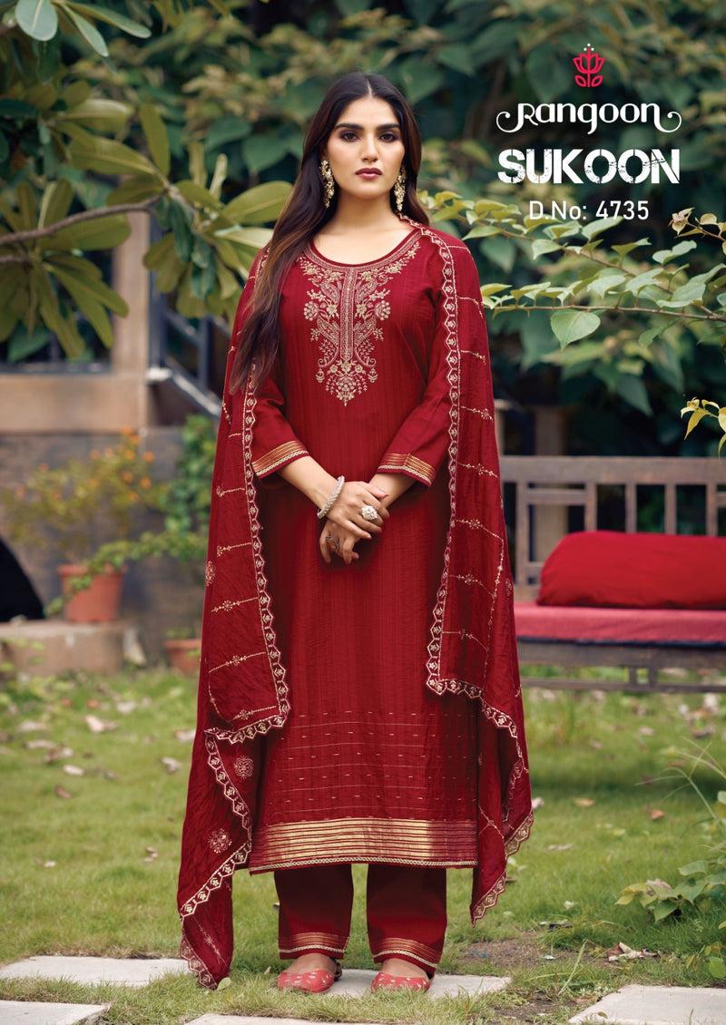 Rangoon Sukoon Jacquard Fancy Embroidery Work Designer Kurti Collection