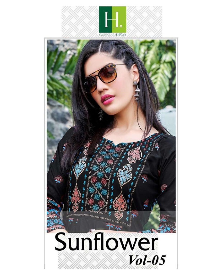Hirwa Sunflower Vol 5 Rayon Printed Casual Wear Gown Style Kurti