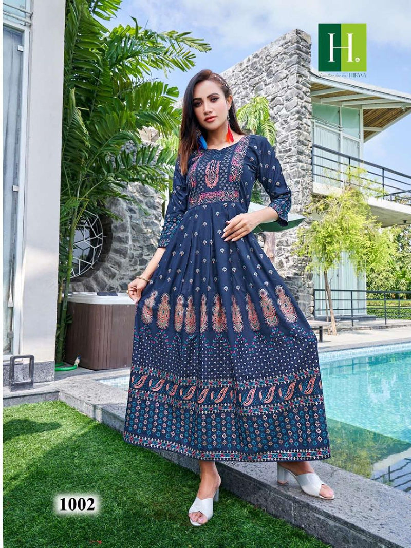 Hirwa Sunflower Vol 5 Rayon Printed Casual Wear Gown Style Kurti
