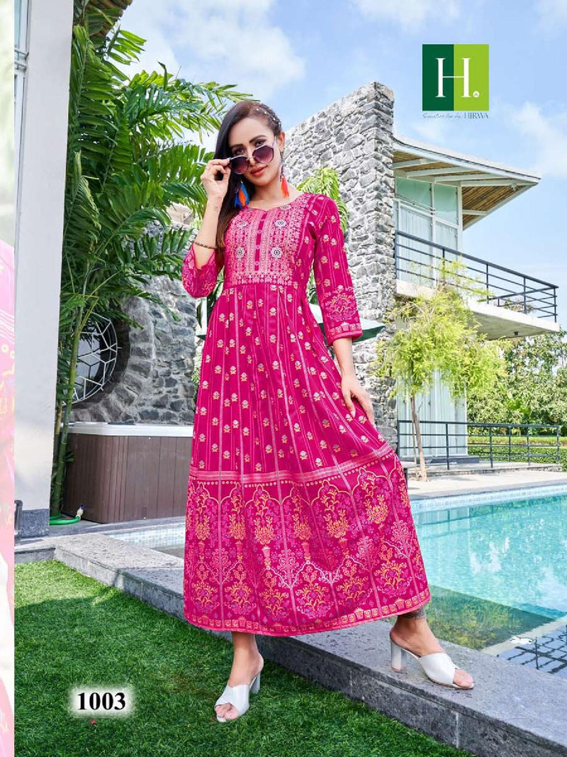 Hirwa Sunflower Vol 5 Rayon Printed Casual Wear Gown Style Kurti