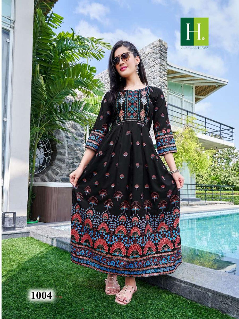 Hirwa Sunflower Vol 5 Rayon Printed Casual Wear Gown Style Kurti