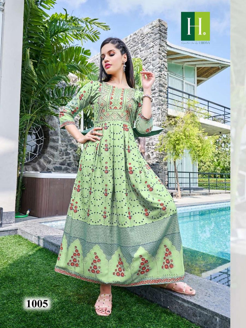 Hirwa Sunflower Vol 5 Rayon Printed Casual Wear Gown Style Kurti