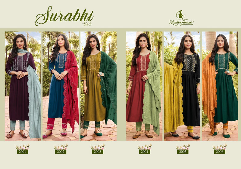 Ladies Flavour Surabhi Vol 2 Rayon Weaving With Embroidery Work Kurti Collection