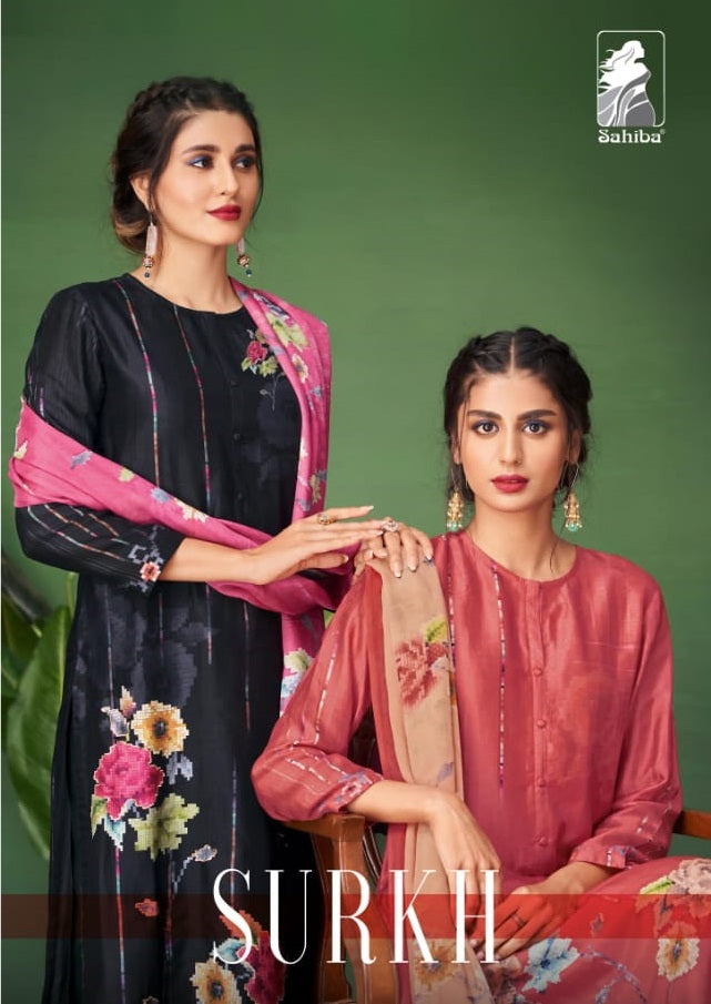 Sahiba Surkh Pure Lawn Cotton Digital Print With Hand Work Designer Fancy Suits