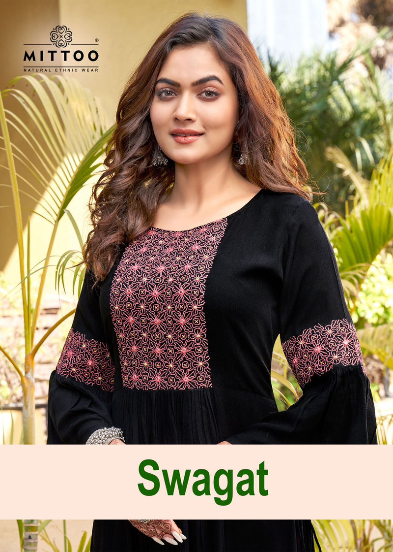 Mittoo Swagat Rayon Fancy Hand Work Designer Kurtis