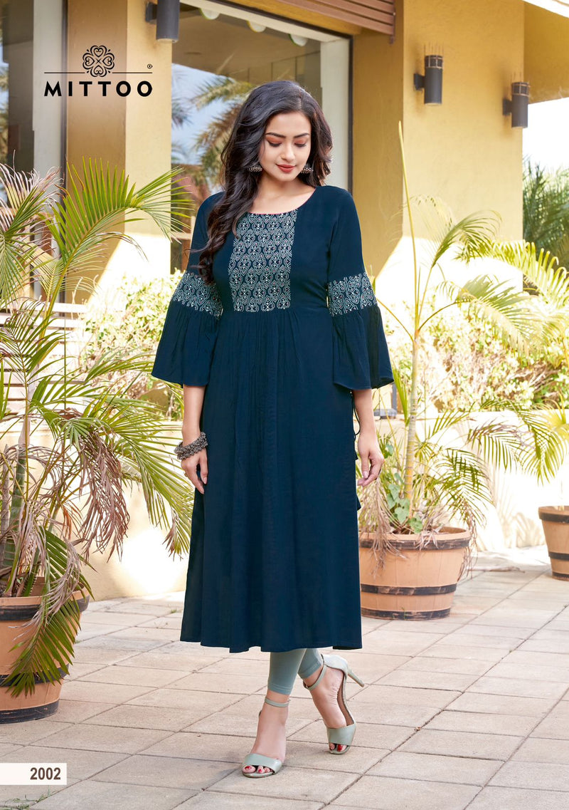 Mittoo Swagat Rayon Fancy Hand Work Designer Kurtis