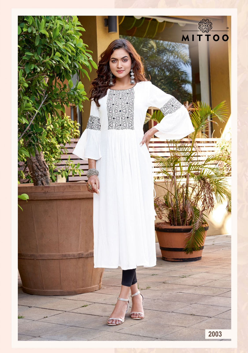 Mittoo Swagat Rayon Fancy Hand Work Designer Kurtis